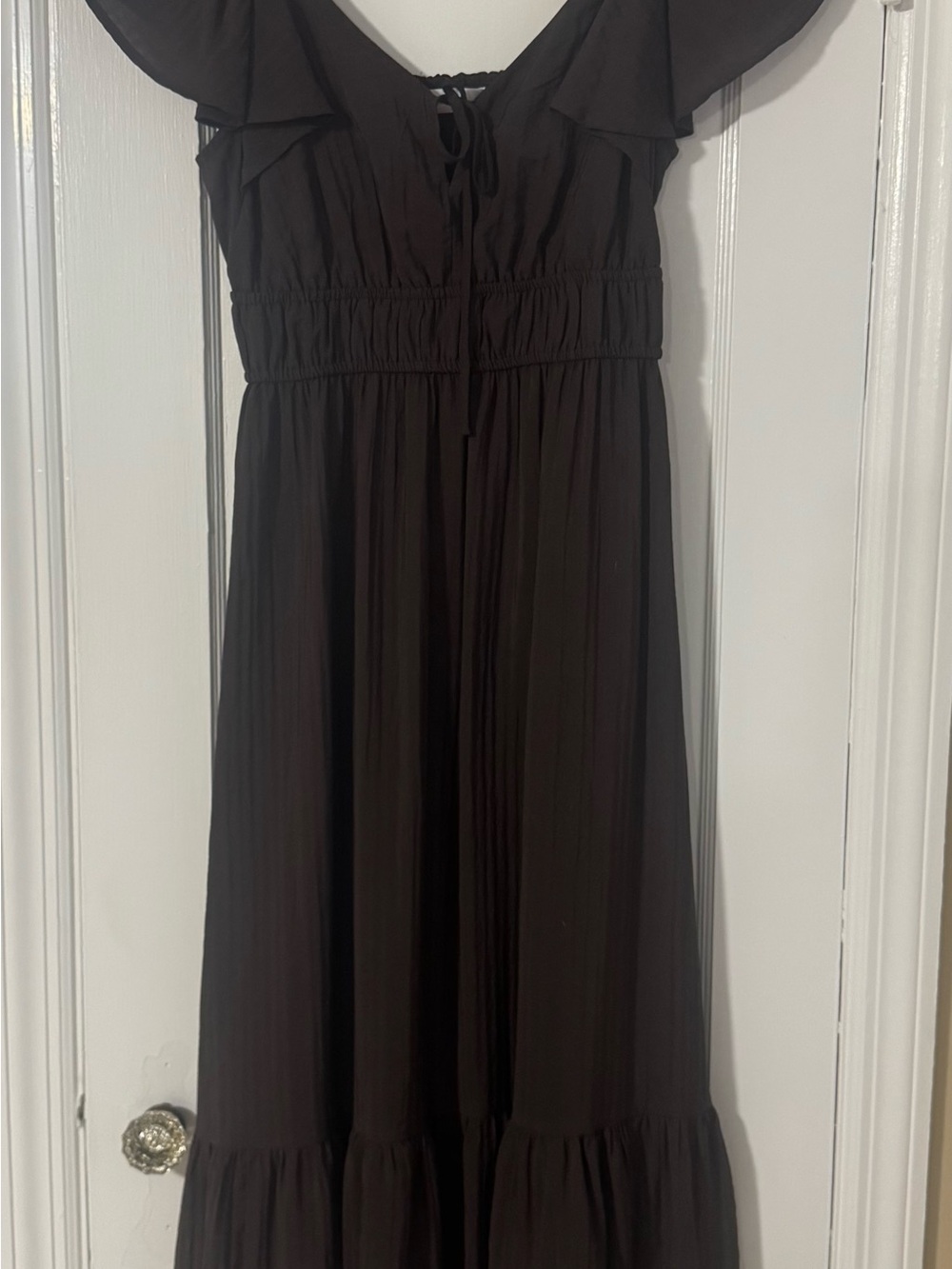 Nine West Black Ruffle-Sleeve Maxi Dress